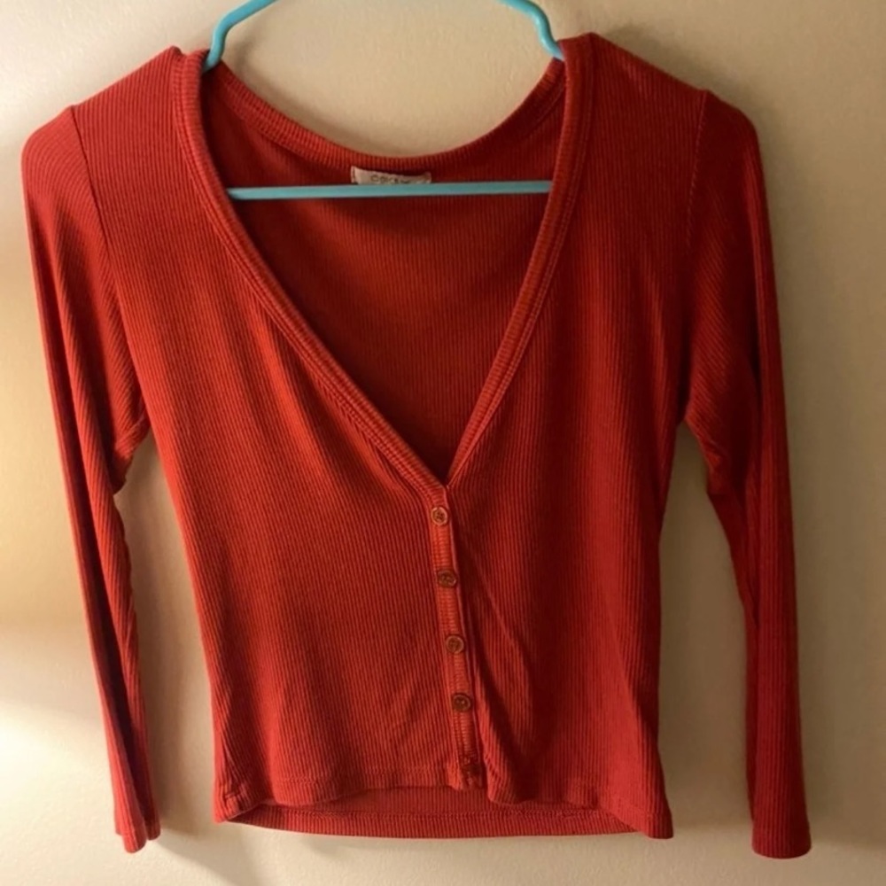 Italian Red Long Sleeve Crop Top OS